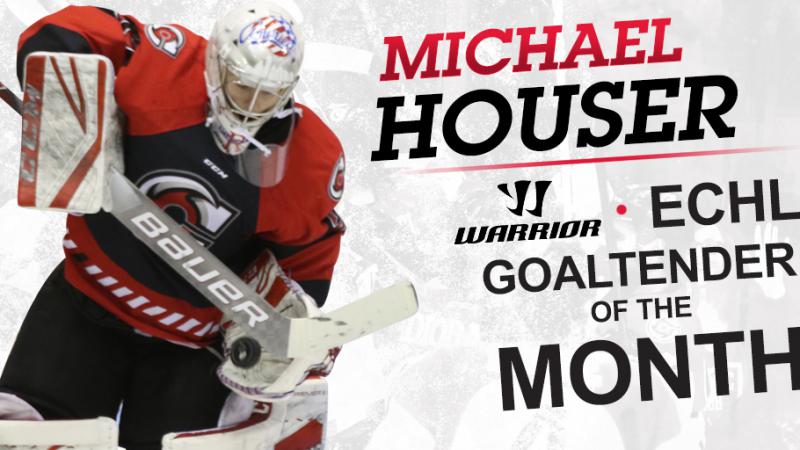 HOUSER NAMED WARRIOR HOCKEY ECHL GOALTENDER OF THE MONTH